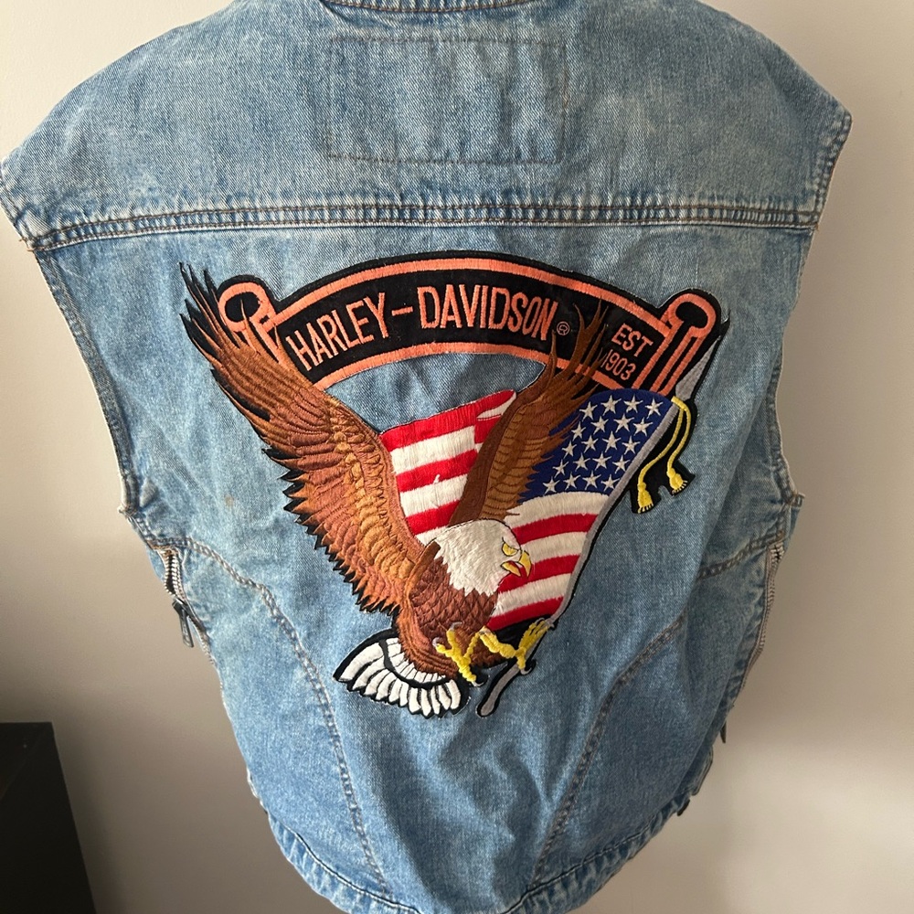 Harley-Davidson Blue Denim Vest with Eagle and Flag